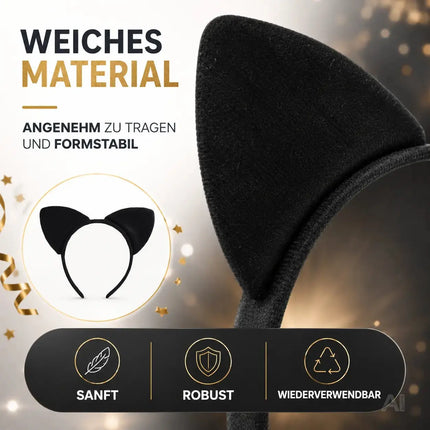 Katzen Haarreif Ohren Kostüm Catwomen für Damen – schwarz Haarband für Fasching & Karneval – Haarband Katzenohren für Erwachsene & Kinder