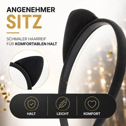 Katzen Haarreif Ohren Kostüm Catwomen für Damen – schwarz Haarband für Fasching & Karneval – Haarband Katzenohren für Erwachsene & Kinder
