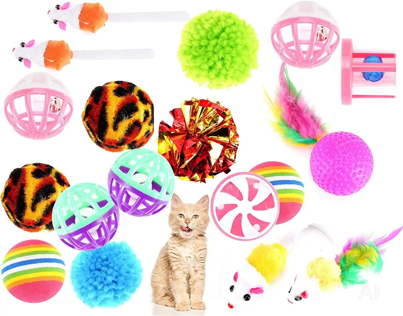 Katzenspielzeug Set - Spielzeug für div. Katzen zur Beschäftigung & Selbstbeschäftigung Maus