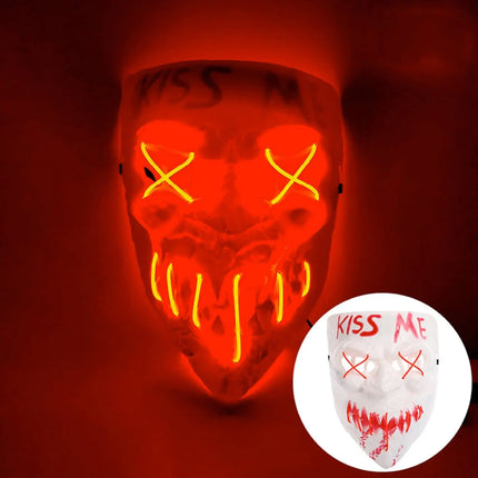 Kiss Me LED Grusel Maske - wie aus Purge steuerbar, Gesicht leuchtend, für Halloween, Fasching & Karneval als Kostüm für Herren & Damen (Kiss Me)