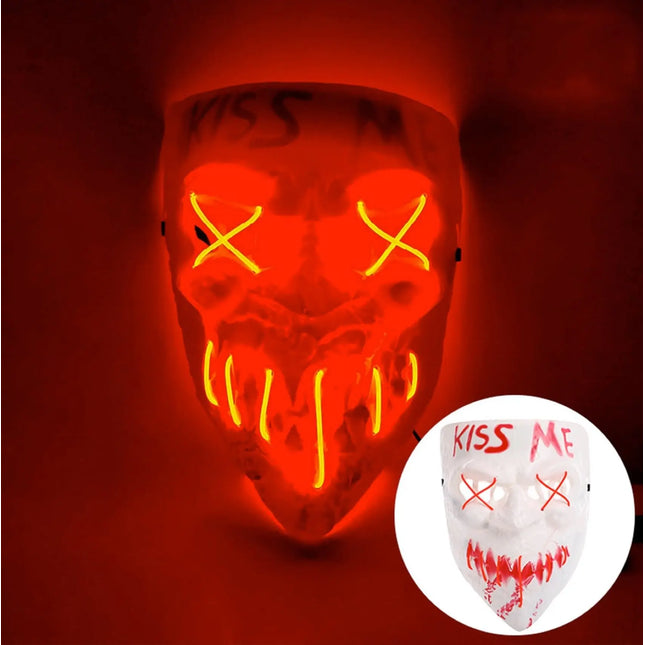 Kiss Me LED Grusel Maske - wie aus Purge steuerbar, Gesicht leuchtend, für Halloween, Fasching & Karneval als Kostüm für Herren & Damen (Kiss Me)