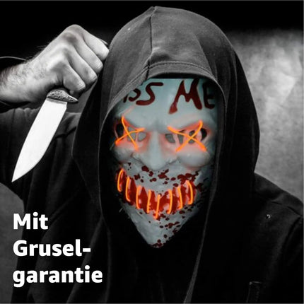 Kiss Me LED Grusel Maske - wie aus Purge steuerbar, Gesicht leuchtend, für Halloween, Fasching & Karneval als Kostüm für Herren & Damen (Kiss Me)