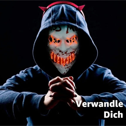 Kiss Me LED Grusel Maske - wie aus Purge steuerbar, Gesicht leuchtend, für Halloween, Fasching & Karneval als Kostüm für Herren & Damen (Kiss Me)