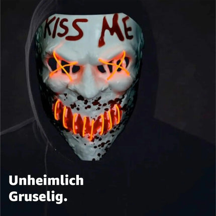 Kiss Me LED Grusel Maske - wie aus Purge steuerbar, Gesicht leuchtend, für Halloween, Fasching & Karneval als Kostüm für Herren & Damen (Kiss Me)