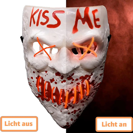 Kiss Me LED Grusel Maske - wie aus Purge steuerbar, Gesicht leuchtend, für Halloween, Fasching & Karneval als Kostüm für Herren & Damen (Kiss Me)
