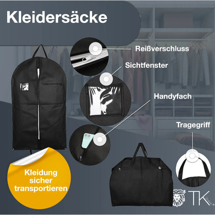 Kleidersack Set - Kleidersäcke & Kleiderhüllen - Reise Kit für Anzug & Hemd - Clothes bag schwarz