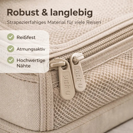 Koffer Organizer 8er Set – Kofferorganizer mit Kosmetiktasche, Packtaschen & Packwürfel für Reisen als Kleidertasche (Beige)