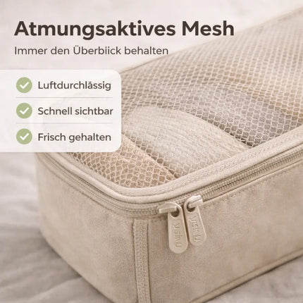 Koffer Organizer 8er Set – Kofferorganizer mit Kosmetiktasche, Packtaschen & Packwürfel für Reisen als Kleidertasche (Beige)
