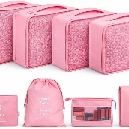 Koffer Organizer 8er Set – Kofferorganizer mit Kosmetiktasche, Packtaschen & Packwürfel für Reisen als Kleidertasche (Pink)
