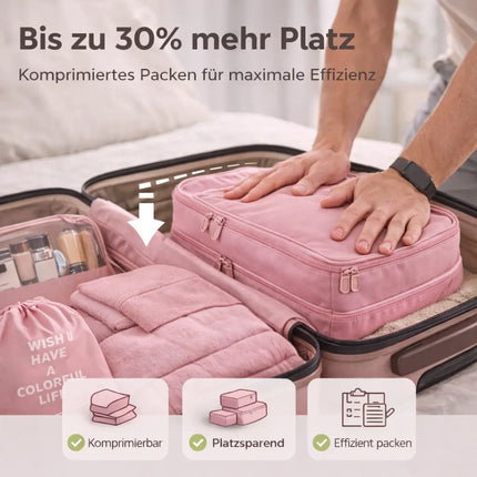 Koffer Organizer 8er Set – Kofferorganizer mit Kosmetiktasche, Packtaschen & Packwürfel für Reisen als Kleidertasche (Pink)