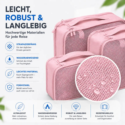Koffer Organizer 8er Set – Kofferorganizer mit Kosmetiktasche, Packtaschen & Packwürfel für Reisen als Kleidertasche (Pink)