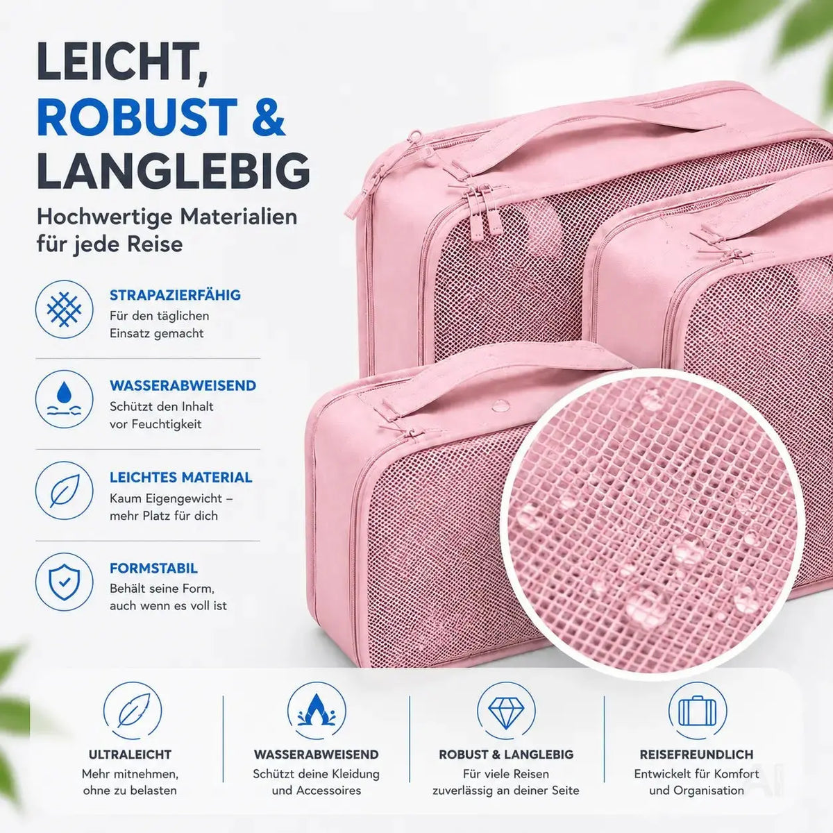 Koffer Organizer 8er Set – Kofferorganizer mit Kosmetiktasche, Packtaschen & Packwürfel – Detailansicht 3