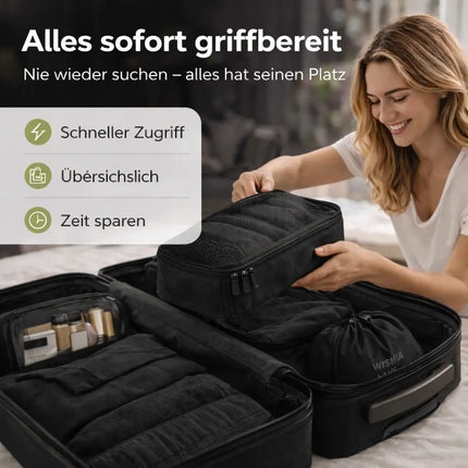 Koffer Organizer 8er Set – Kofferorganizer mit Kosmetiktasche, Packtaschen & Packwürfel für Reisen als Kleidertasche (Schwarz)