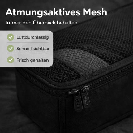 Koffer Organizer 8er Set – Kofferorganizer mit Kosmetiktasche, Packtaschen & Packwürfel für Reisen als Kleidertasche (Schwarz)