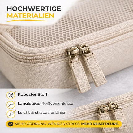 Kofferorganizer 8er Set mit Kosmetiktasche – Packtaschen & Packwürfel für Reisen, ideale Kleidertasche (Beige)