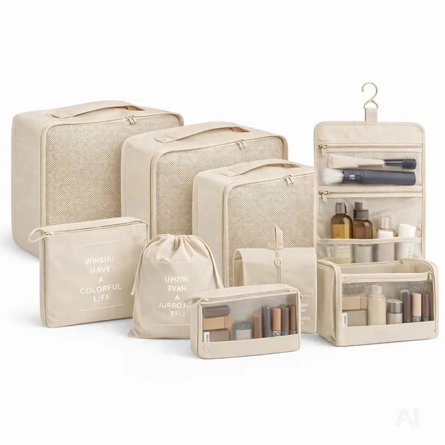Kofferorganizer 8er Set mit Kosmetiktasche – Packtaschen & Packwürfel für Reisen, ideale
