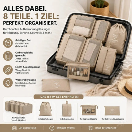 Kofferorganizer 8er Set mit Kosmetiktasche – Packtaschen & Packwürfel für Reisen, ideale – Detailansicht 4