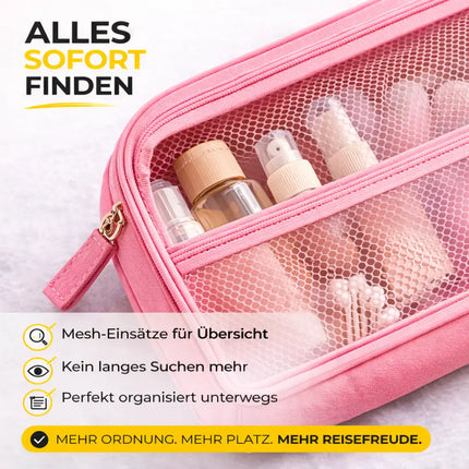 Kofferorganizer 8er Set mit Kosmetiktasche – Packtaschen & Packwürfel für Reisen, ideale Kleidertasche (Pink)