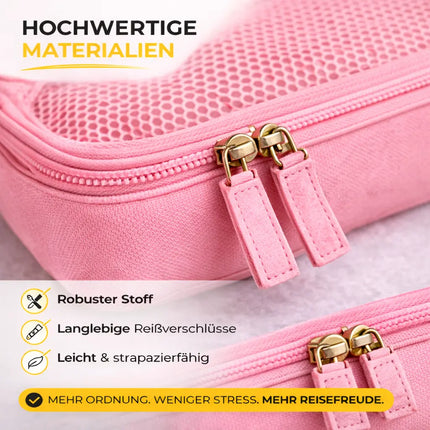 Kofferorganizer 8er Set mit Kosmetiktasche – Packtaschen & Packwürfel für Reisen, ideale Kleidertasche (Pink)