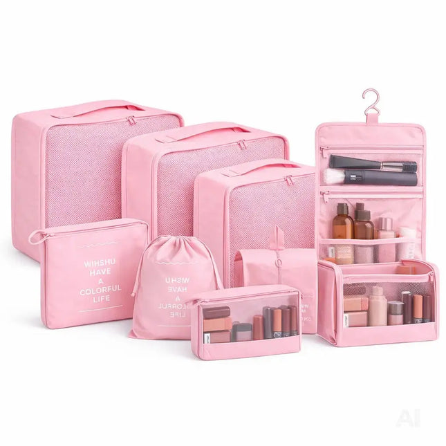 Kofferorganizer 8er Set mit Kosmetiktasche – Packtaschen & Packwürfel für Reisen, ideale