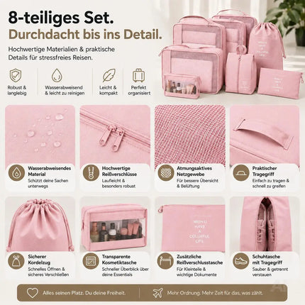 Kofferorganizer 8er Set mit Kosmetiktasche – Packtaschen & Packwürfel für Reisen, ideale – Detailansicht 2