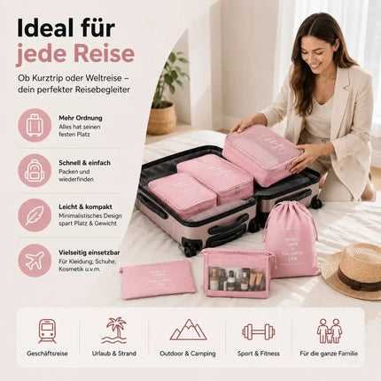 Kofferorganizer 8er Set mit Kosmetiktasche – Packtaschen & Packwürfel für Reisen, ideale – Detailansicht 5