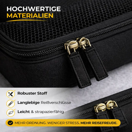 Kofferorganizer 8er Set mit Kosmetiktasche – Packtaschen & Packwürfel für Reisen, ideale Kleidertasche (Schwarz)