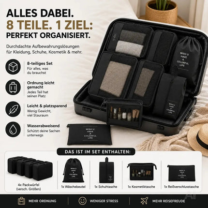 Kofferorganizer 8er Set mit Kosmetiktasche – Packtaschen & Packwürfel für Reisen, ideale – Detailansicht 5