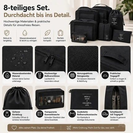 Kofferorganizer 8er Set mit Kosmetiktasche – Packtaschen & Packwürfel für Reisen, ideale – Detailansicht 7