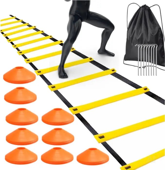 Koordinationsleiter Fußball 6 m - Fußball Trainingszubehör mit 10x Hütchen - Training für Fußball & Football Zubehör & Equipment