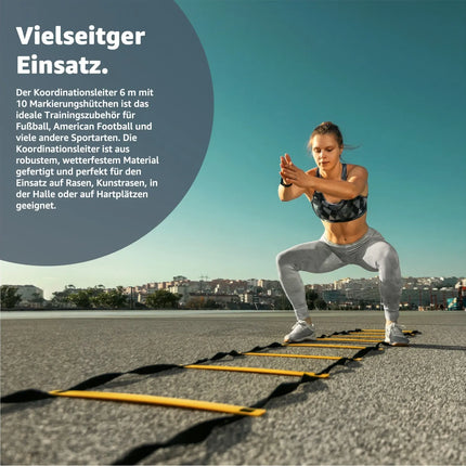 Koordinationsleiter Fußball 6 m - Fußball Trainingszubehör mit 10x Hütchen - Training für Fussball & Football Zubehör & Equipment