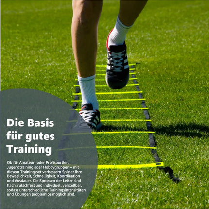 Koordinationsleiter Fußball 6 m - Fußball Trainingszubehör mit 10x Hütchen - Training für Fussball & Football Zubehör & Equipment
