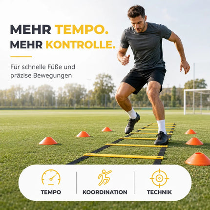 Koordinationsleiter Fußball 6 m - Fußball Trainingszubehör mit 10x Hütchen - Training – Detailansicht 2