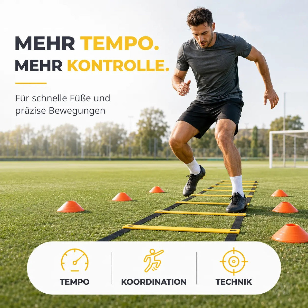 Koordinationsleiter Fußball 6 m - Fußball Trainingszubehör mit 10x Hütchen - Training – Detailansicht 2