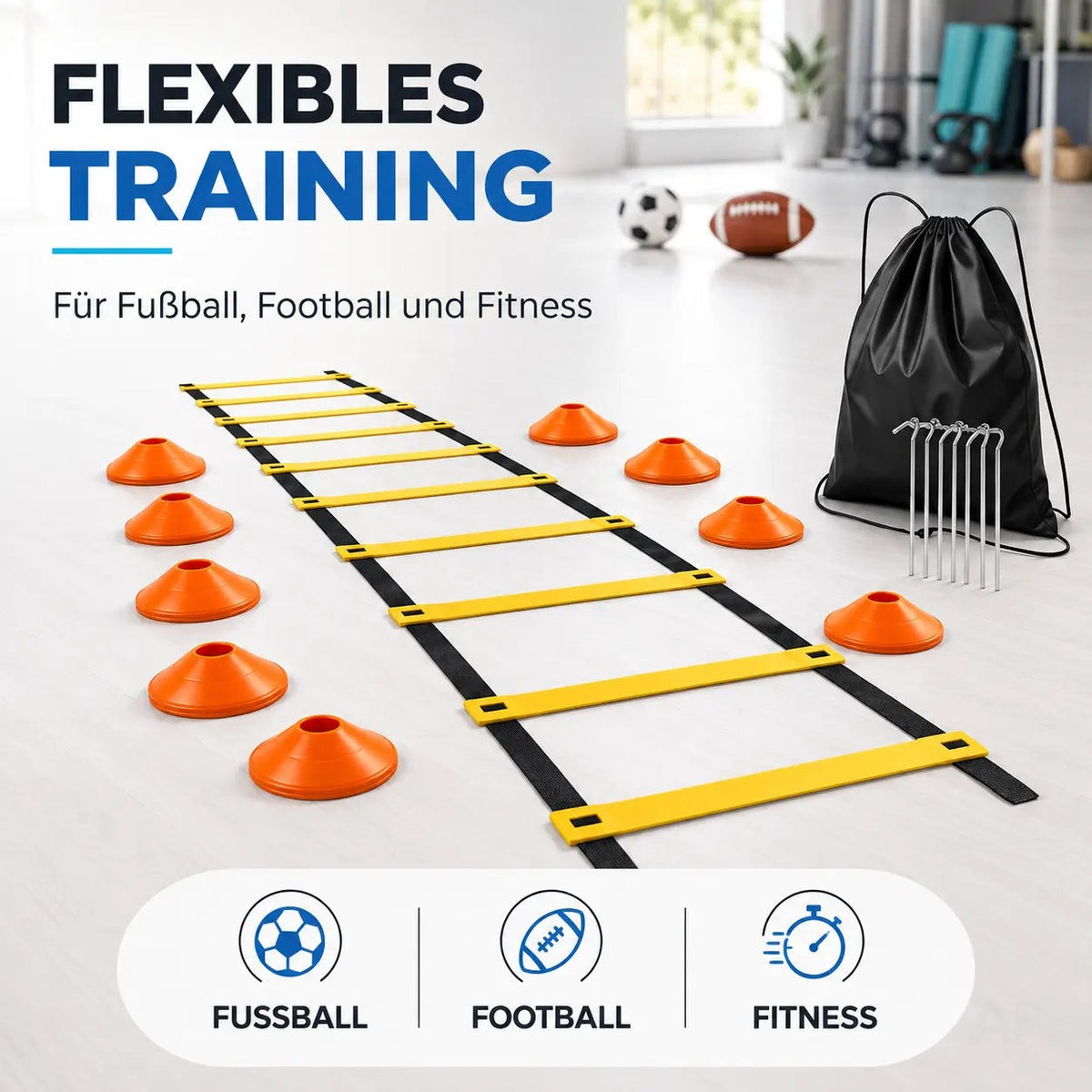 Koordinationsleiter Fußball 6 m - Fußball Trainingszubehör mit 10x Hütchen - Training – Detailansicht 3