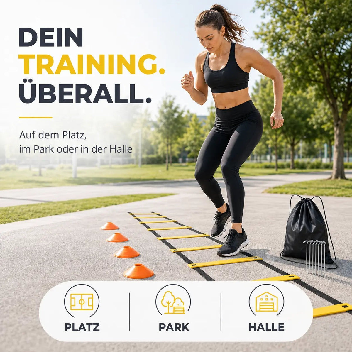 Koordinationsleiter Fußball 6 m - Fußball Trainingszubehör mit 10x Hütchen - Training – Detailansicht 6