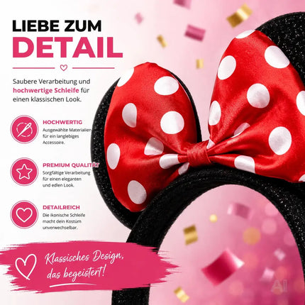 Kostüm Set mit Handschuhen und Mausohren – 2er Set Minnie Maus Ohren für Damen an Fasching & Karneval