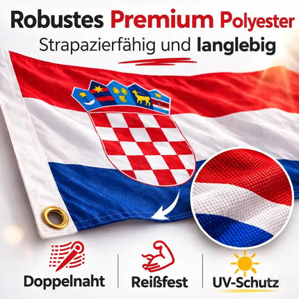 Kroatien Flagge 90x150 cm – WM 2026 Fahne Fanartikel aus strapazierfähigem Polyester – Detailansicht 2