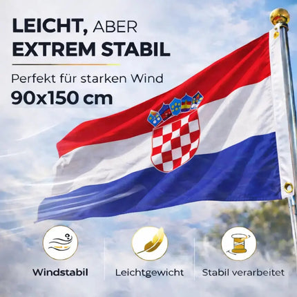 Kroatien Flagge 90x150 cm – WM 2026 Fahne Fanartikel aus strapazierfähigem Polyester – Detailansicht 3