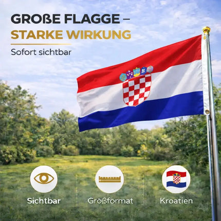 Kroatien Flagge 90x150 cm – WM 2026 Fahne Fanartikel aus strapazierfähigem Polyester – Detailansicht 4