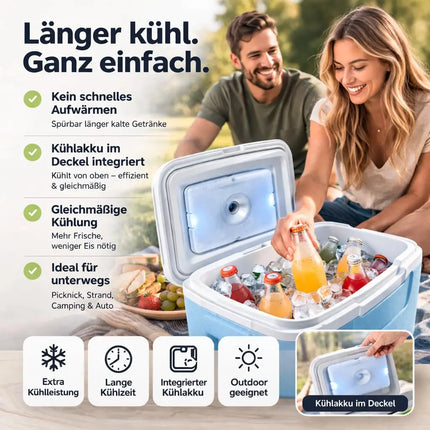 Kühlbox 15 Liter mit Kühlakku & Kühlelement – Mobile Kühltasche für Picknick, Strand & Camping (Blau)