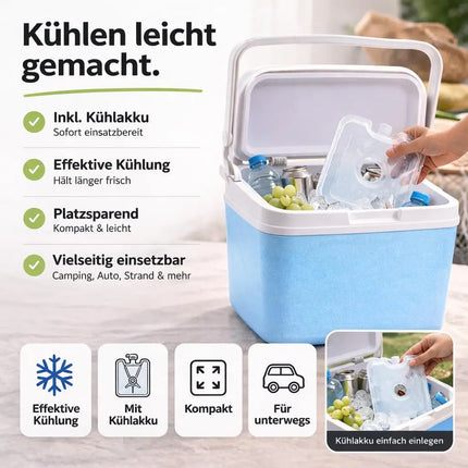 Kühlbox 15 Liter mit Kühlakku & Kühlelement – Mobile Kühltasche für Picknick, Strand & Camping (Blau)