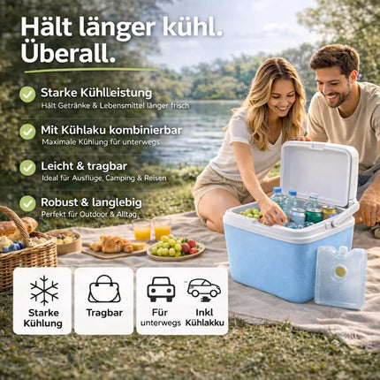 Kühlbox 15 Liter mit Kühlakku & Kühlelement – Mobile Kühltasche für Picknick, Strand & Camping (Blau)
