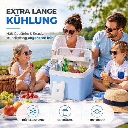 Kühlbox 15 Liter mit Kühlakku & Kühlelement – Mobile Kühltasche für Picknick, Strand & Camping (Blau)
