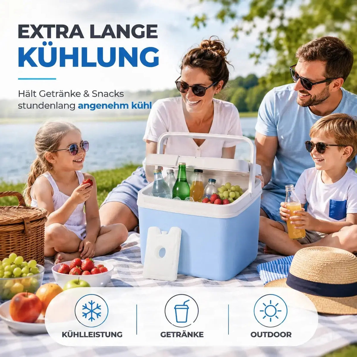 Kühlbox 15 Liter mit Kühlakku & Kühlelement – Mobile Kühltasche für Picknick, Strand & Camping – Detailansicht 2