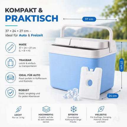 Kühlbox 15 Liter mit Kühlakku & Kühlelement – Mobile Kühltasche für Picknick, Strand & Camping (Blau)