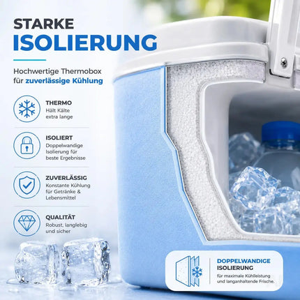 Kühlbox 15 Liter mit Kühlakku & Kühlelement – Mobile Kühltasche für Picknick, Strand & Camping (Blau)