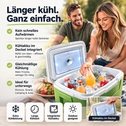 Kühlbox 15 Liter mit Kühlakku & Kühlelement – Mobile Kühltasche für Picknick, Strand & Camping (Grün)