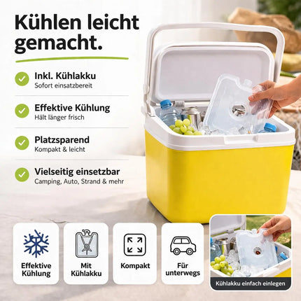 Kühlbox 15 Liter mit Kühlakku & Kühlelement – Mobile Kühltasche für Picknick, Strand & Camping (Grün)