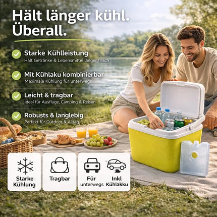 Kühlbox 15 Liter mit Kühlakku & Kühlelement – Mobile Kühltasche für Picknick, Strand & Camping (Grün)